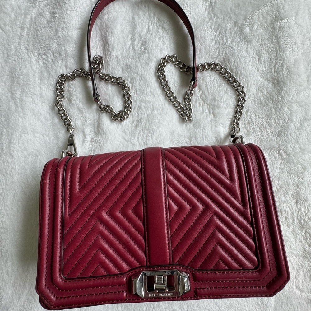 Red Geo Quilted Love Rebecca Minkoff Chain Shoulder Crossbody Bag